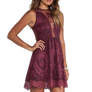 WOW! For Love and Lemons Lulu Lace Dress Wine XS